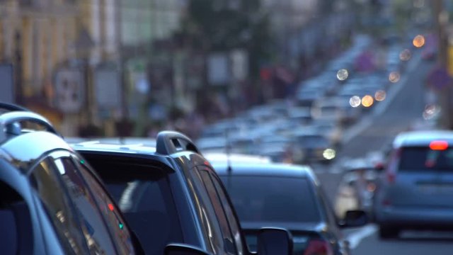 Traffic jam . Close-up moving .