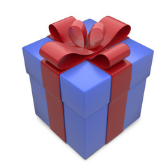 3d illustration of a blue gift-box with red ribbon