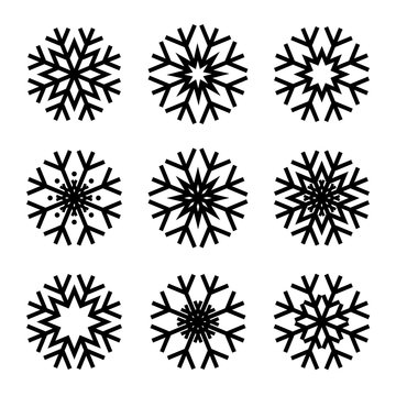 set of minimalistic winter christmas snow flakes icons in flat design