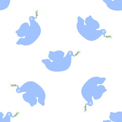 Seamless pattern dove on a beautiful background with sprig