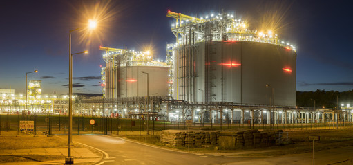 Liquefied natural gas terminal,night photography,Świnoujście,Poland