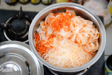 Variety types and shapes of Thai noodles