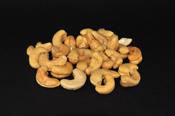 Cashew nut on black background
