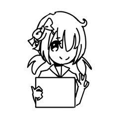 illustration vector doodle hand drawn sketch of a girl holding a blank sheet  isolated on white background