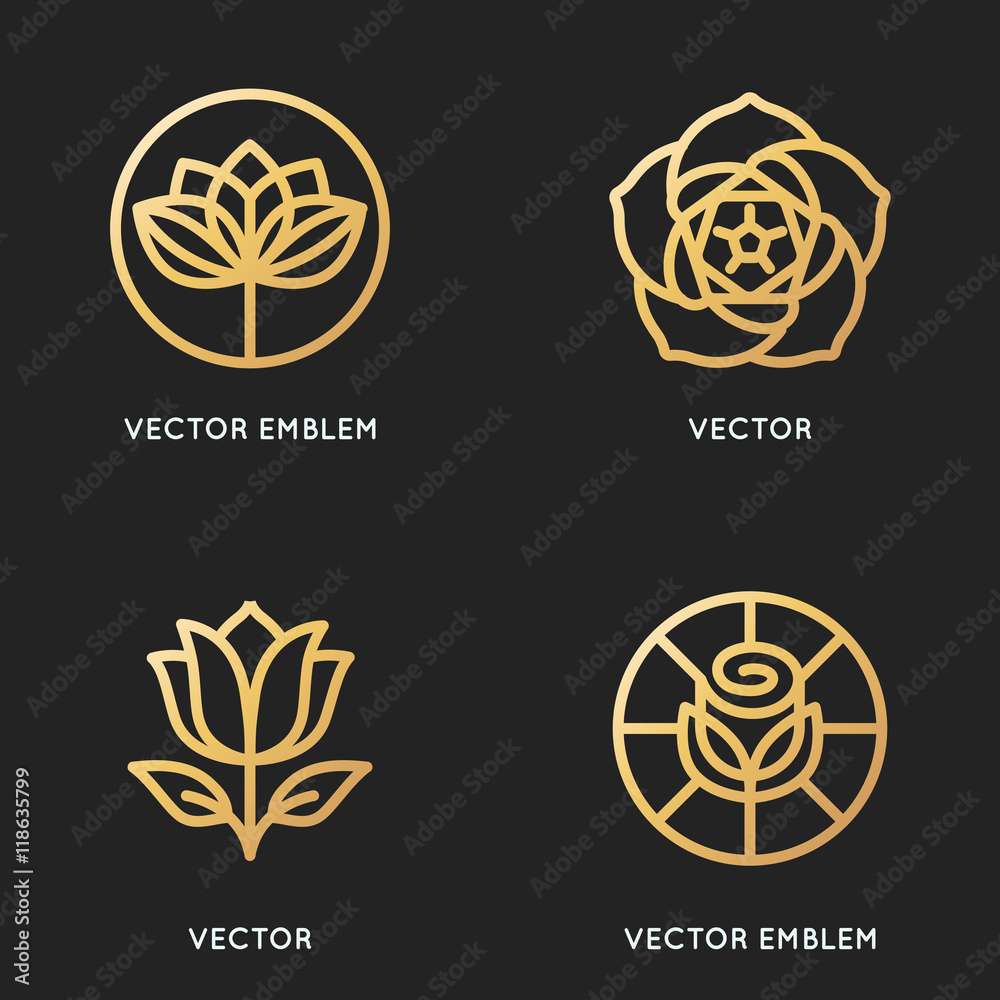 Poster vector logo design templates and signs in trendy linear style