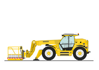 Non rotating telehandler with bucket on a white background. Flat vector