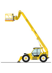 Non rotating telehandler with bucket on a white background. Flat vector