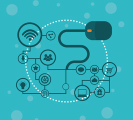 mouse social media technology digital app icon set. Flat illustration. Vector illustration