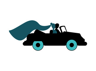 Obraz premium flat design bride and groom on car icon vector illustration