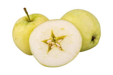 Fresh green apples on a white background