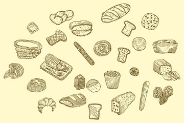vector hand drawn bread icons set