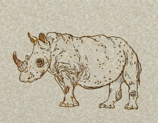 Rhinoceros drawing on kraft paper
