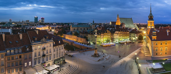 Fototapeta na wymiar Night Panorama of Old Town in Warsaw, Poland