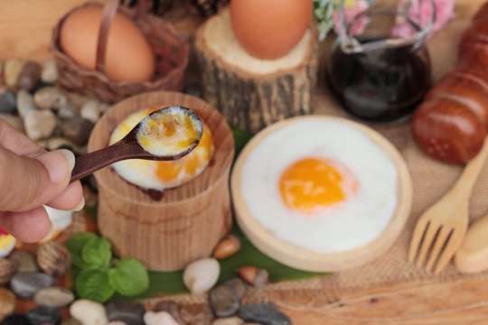Onsen egg or soft-boiled egg is delicious.