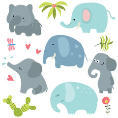 Set funny elephants