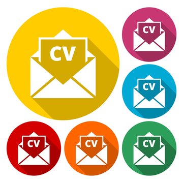 Curriculum vitae (resume) opened envelope concept, CV resume icon