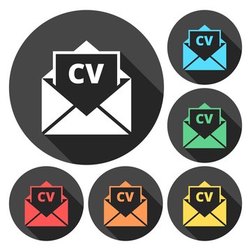 Curriculum vitae (resume) opened envelope concept, CV resume icon