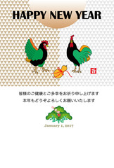 2017年酉年の干支の鶏とひょうたんのイラスト年賀状テンプレート素材