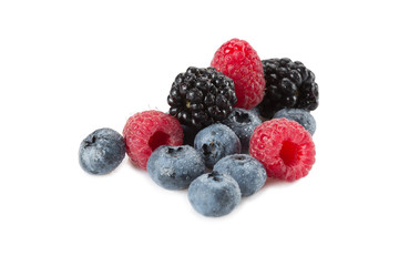 Mix of different berries on a white background. Isolated