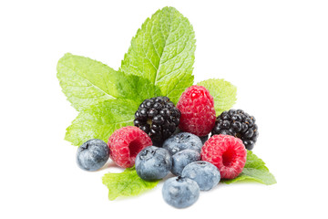 Mix of different berries on a white background. Isolated
