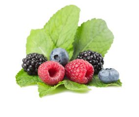 Mix of different berries on a white background. Isolated