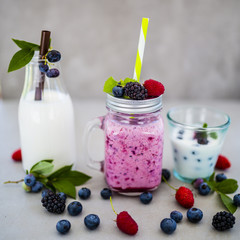 Organic berry smoothies made with fresh ingredients.
