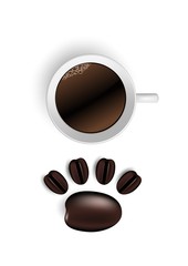 Cup of coffee and beans on white. Vector.