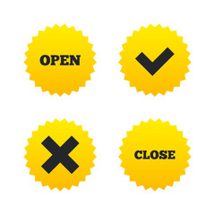 Open and Close icons. Check or Tick. Delete sign