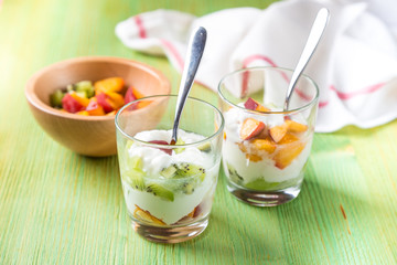 Healthy fruit salad with yoghurt