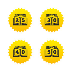 Cookbook icons. Fifty recipes book sign.