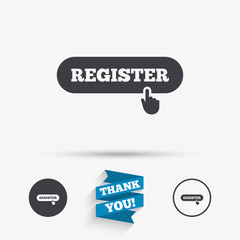 Register with hand pointer icon. Membership.