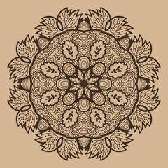 Round decorative ornament, color floral pattern, vector illustration