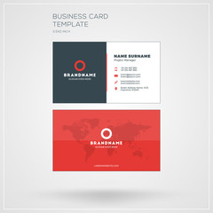 Business Card Print Template. Personal Visiting Card with Company Logo. Clean Flat Design. Vector Illustration