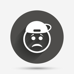 Sad rapper face sign icon. Sadness symbol.