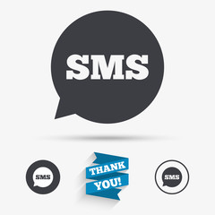 SMS speech bubble icon. Information symbol.