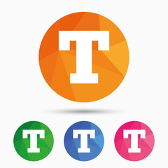 Text edit sign icon. Letter T button.
