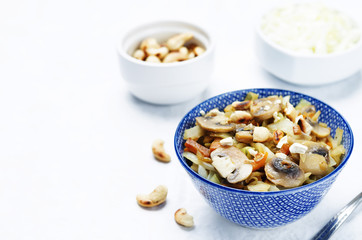 Cashew cabbage with mushrooms