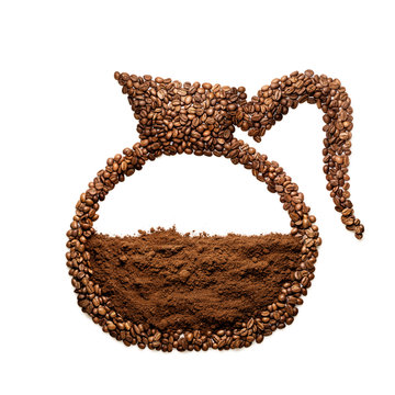 recommend clip art: Coffee pot / Creative still life of a coffee pot made of roasted coffee beans, isolated on white.