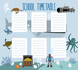 School schedule with underwater world. timetable Lesson plans al