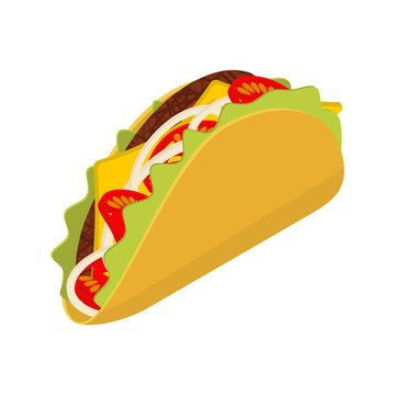 Taco isometrics on white background. Traditional Mexican food. T
