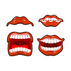 Lips set of emotions. Shouts and joy. Shouting and laughing. scr