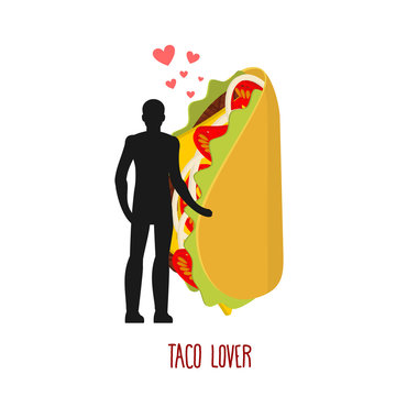 Lover Taco. Love To Mexican Food. Man And Fastfood. Lovers Holdi