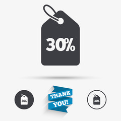 30 percent sale price tag sign icon.