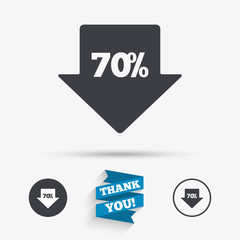 70 percent sale arrow tag sign icon.