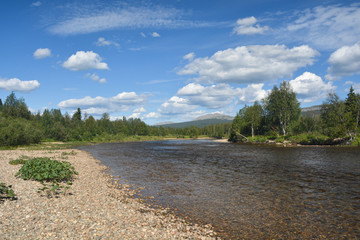 Clouds over the Ural river Shchugor.