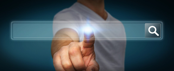 Man surfing on internet with digital tactile web address bar