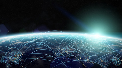 Plane journey between countries of the world 3D rendering elemen © sdecoret