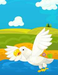 Cartoon funny scene with traditional happy animal character - eagle - illustration for children