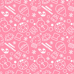 クリスマスランダム柄　シームレス（連続・繋がる）パターン　ピンク　背景素材