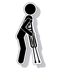 man disable in crutch isolated icon vector illustration design